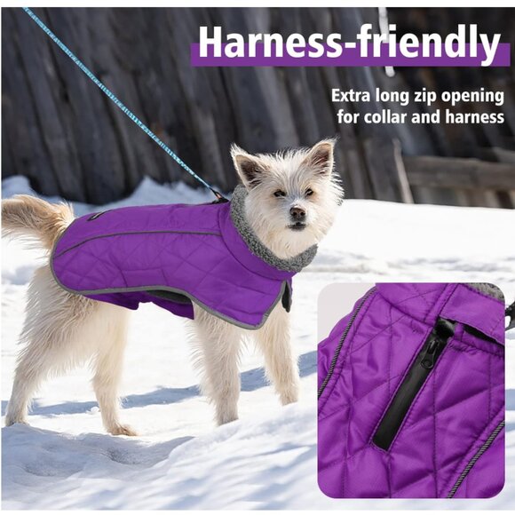 Dog Winter Coat Jacket - Reflective Adjustable Windproof Dog Turtleneck Clothes, - Picture 6 of 8